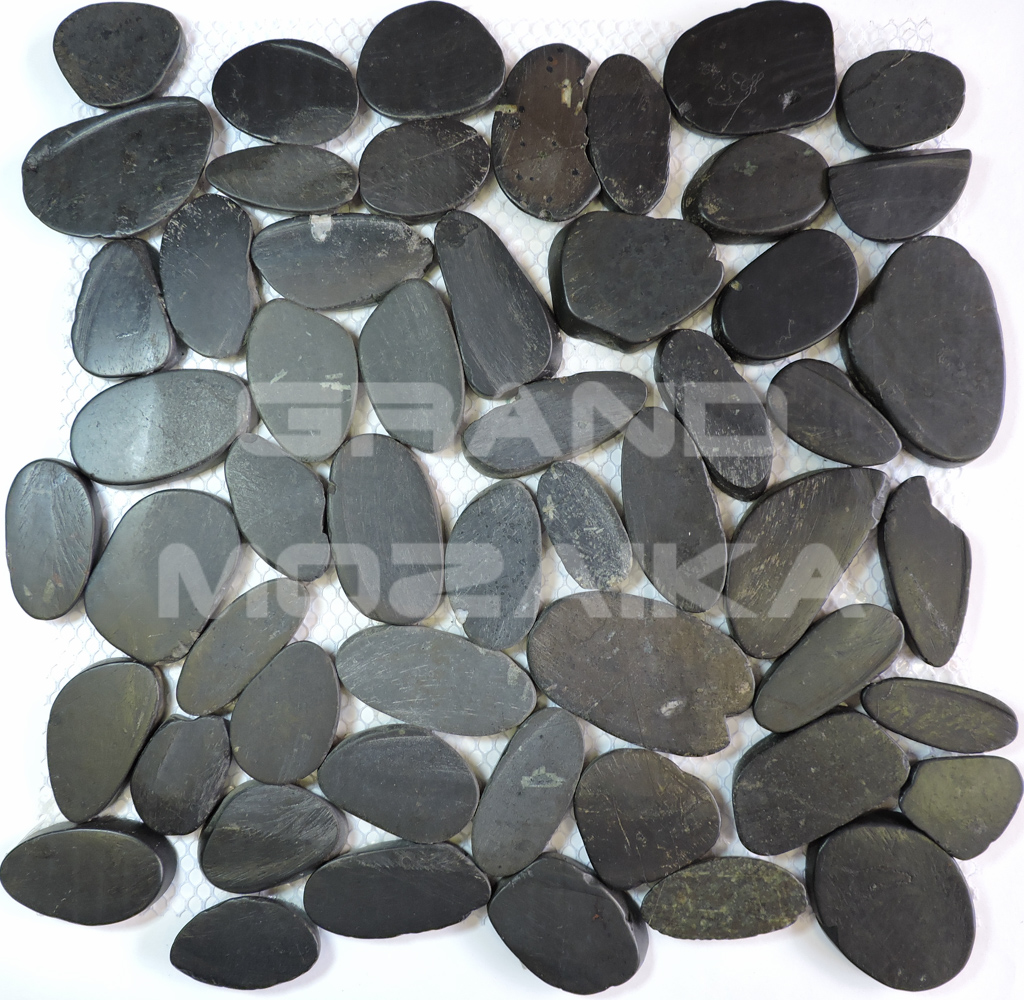 Мозаика 052381M MS00-3 BCP ГАЛЬКА овал чёрная матовая серия Nature