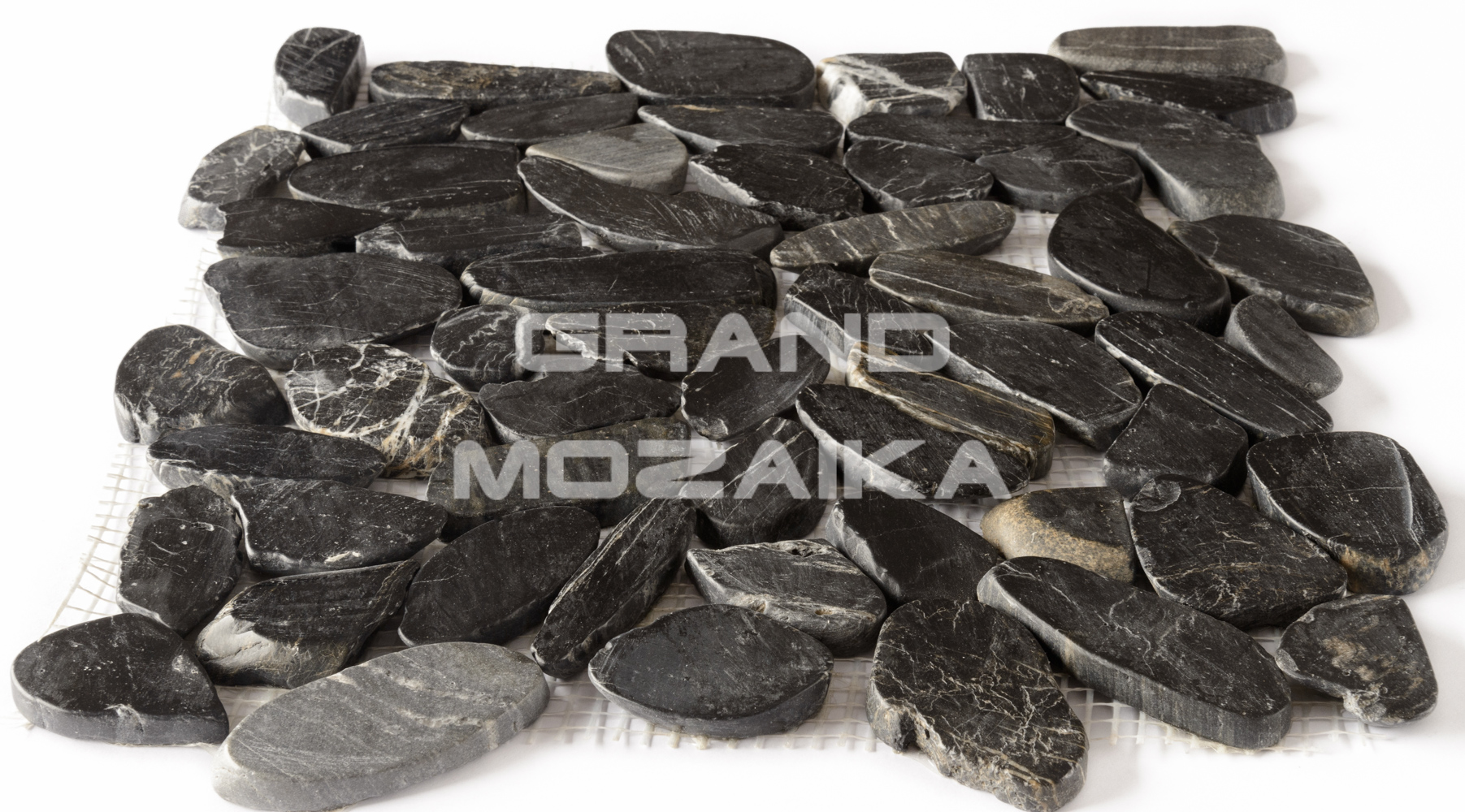 Мозаика 052381 MS00-3 BCP ГАЛЬКА овал чёрная шлифованная серия Nature