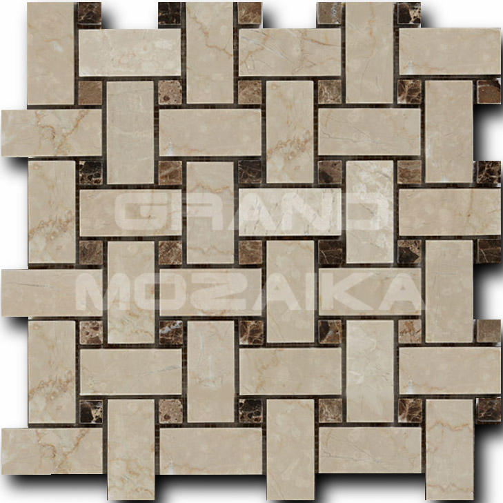 Мозаика Botticino Fiorito + Dark Imperador серия Basket Weave